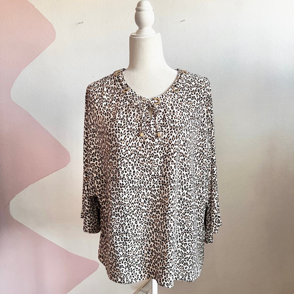 Chico’s Leopard‎ Print Top Blouse Animal Print Size 2 Large Retro 90s